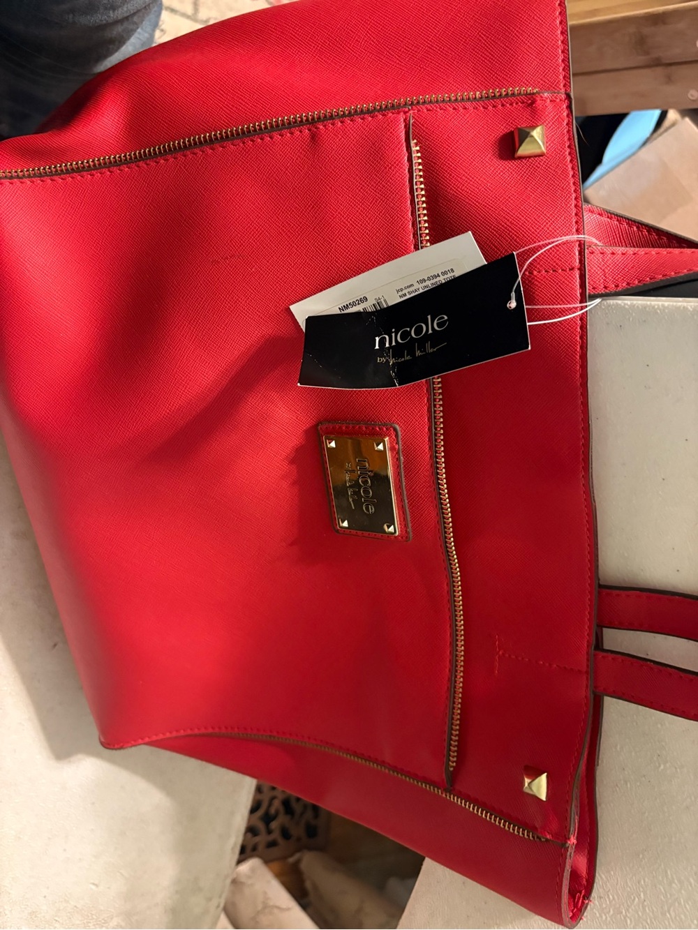 Nicole by Nicole Miller Red Tote with Gold Accents